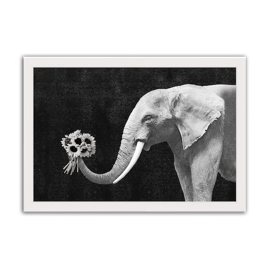 Elephant Bouquet 20" x 30" White Framed Print Under Plexiglass